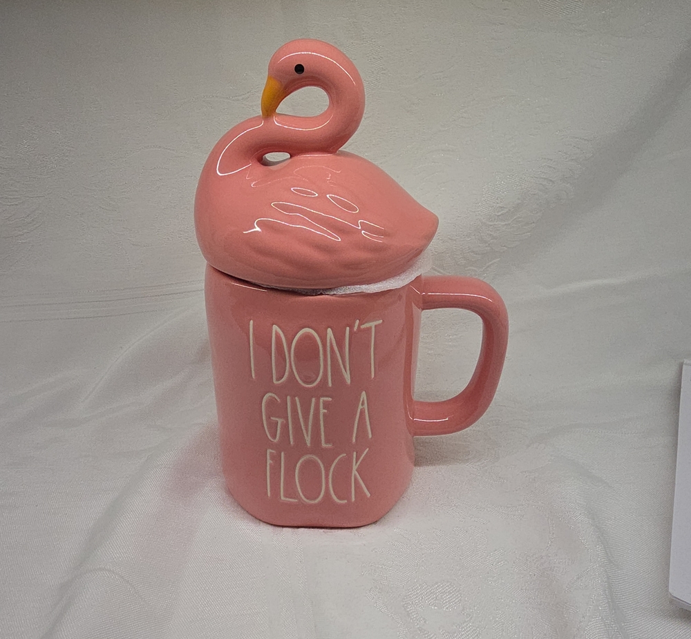 Rae Dunn Pink Flamingo Ceramic Mug with Lid